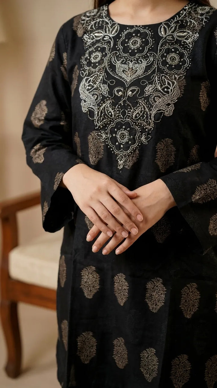 2 PC Embellished Jacquard Stitched Suit PW604801
