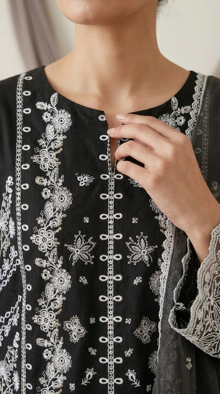 3 PC Embellished Jaquard Stitched Suit PW605001