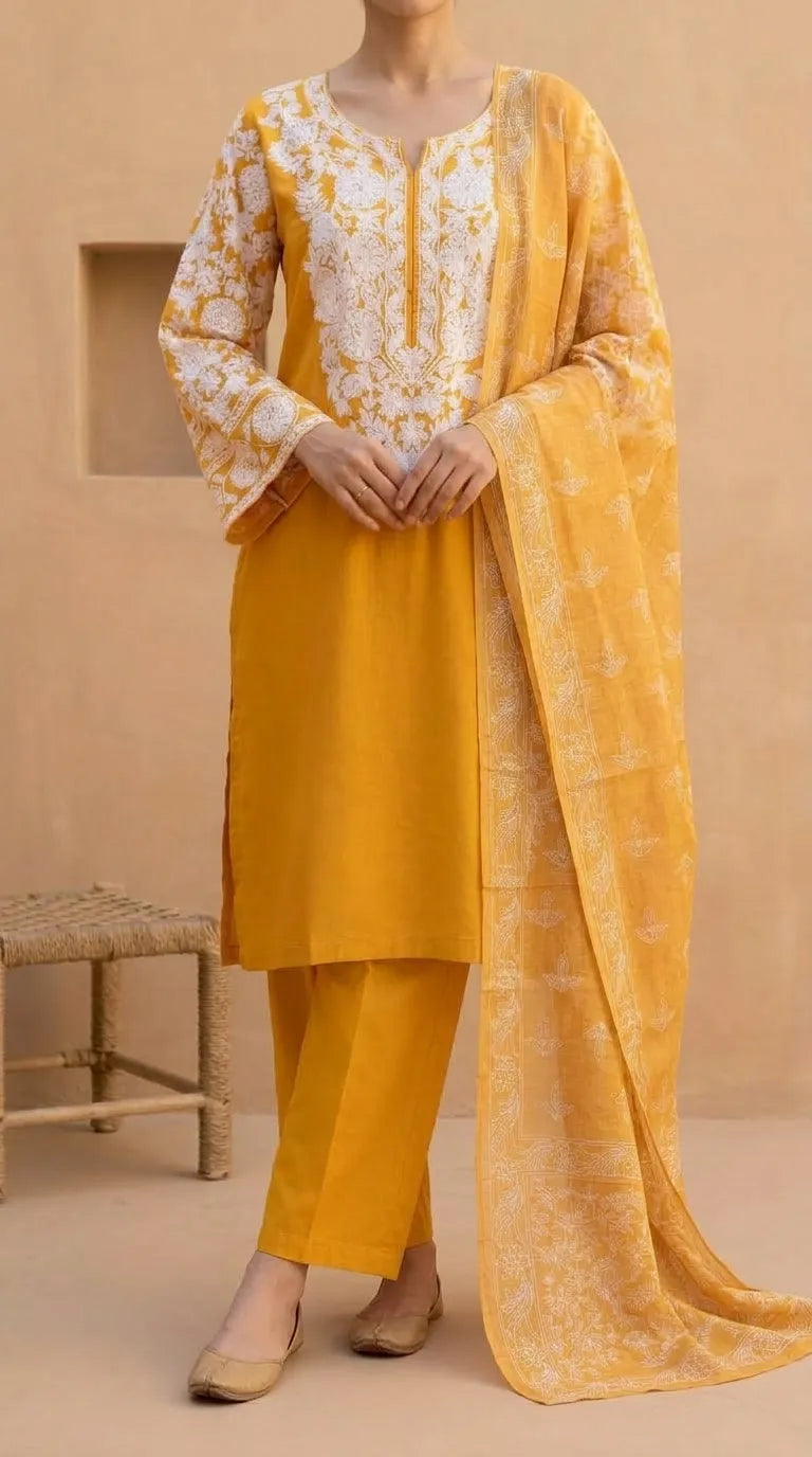 3 PC Embellished Khaddar Stitched Suit PW609506