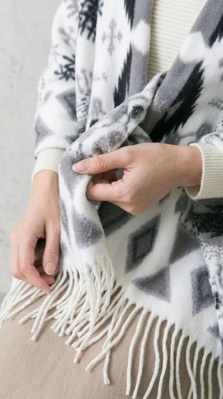 Off/White Acrylic Cape Shawl PW610393