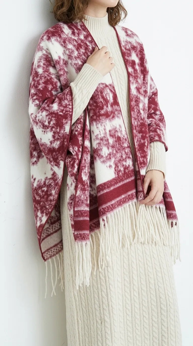 Maroon Acrylic Cape Shawl PW610605