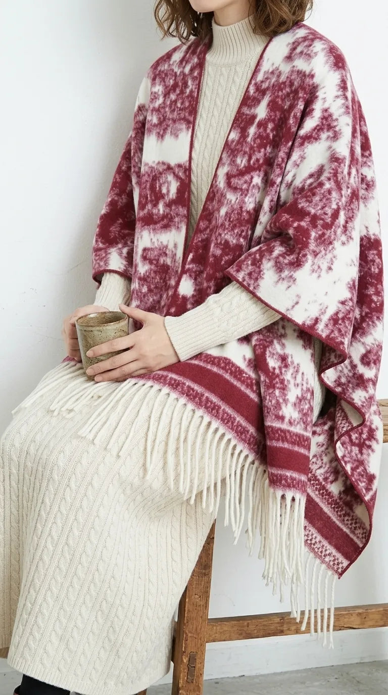Maroon Acrylic Cape Shawl PW610605