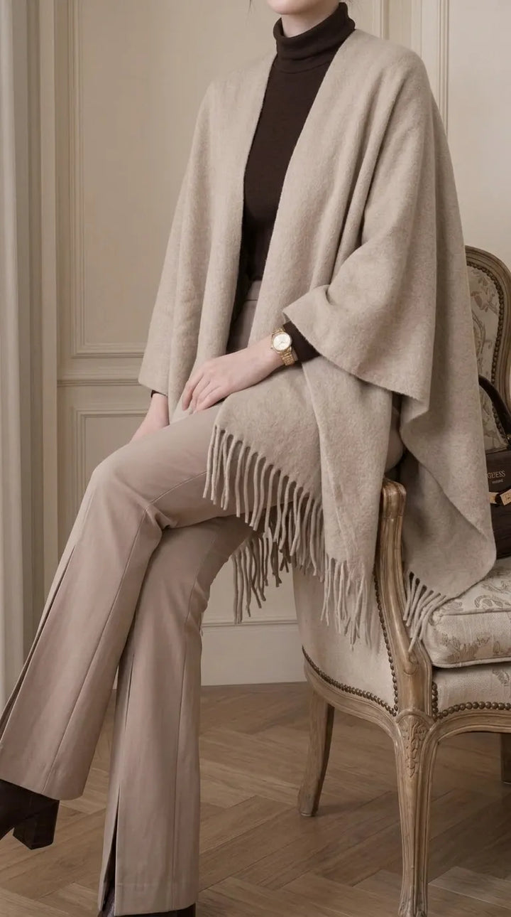 Beige Acrylic Cape Shawl PW610862