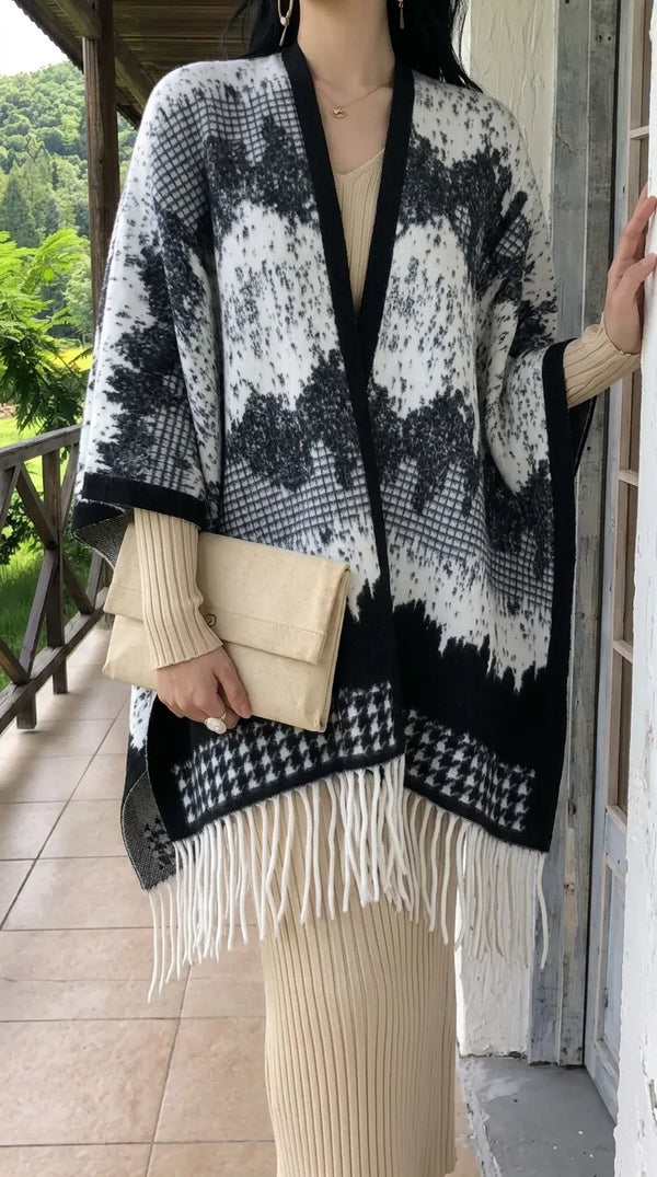 Black Acrylic Cape Shawl PW611001