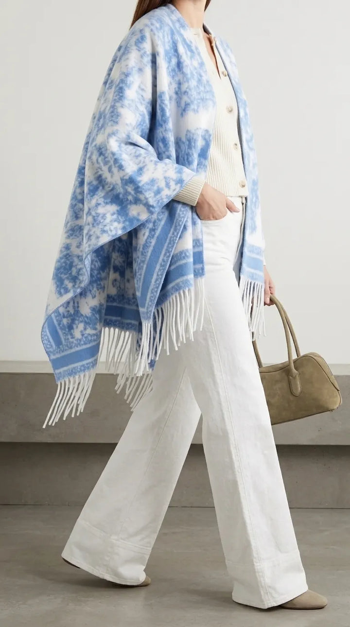 Blue Acrylic Cape Shawl PW611512