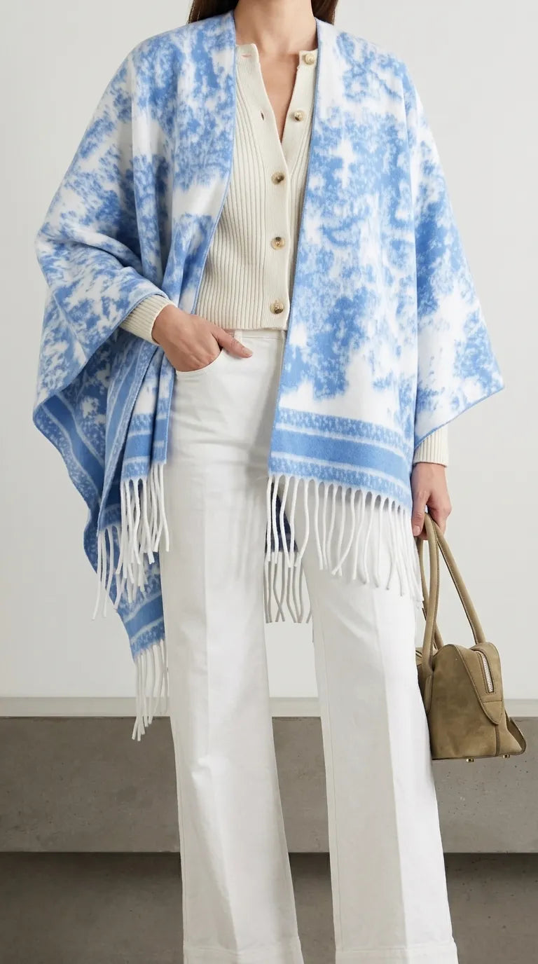 Blue Acrylic Cape Shawl PW611512