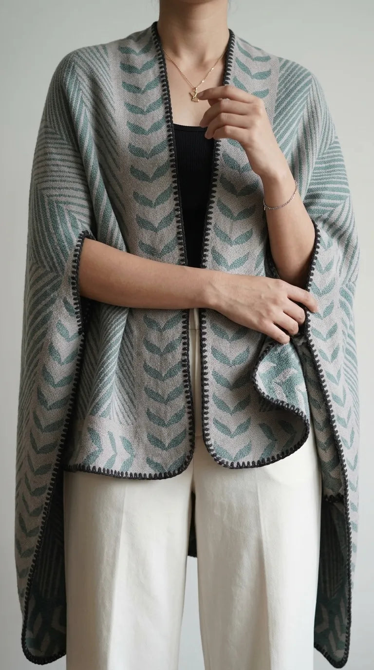 Green Acrylic Cape Shawl PW611911