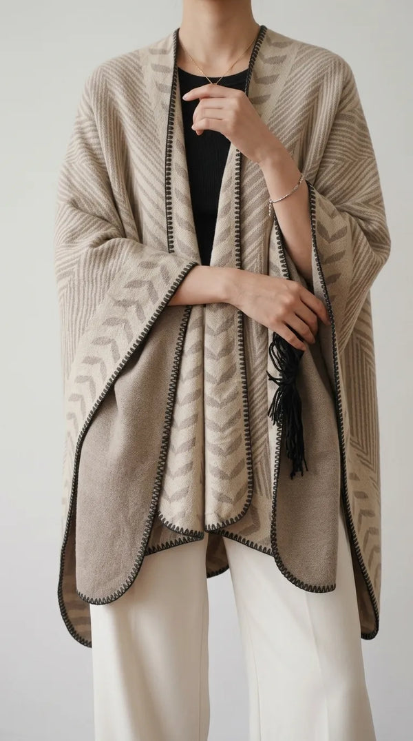 Beige Acrylic Cape Shawl PW611962