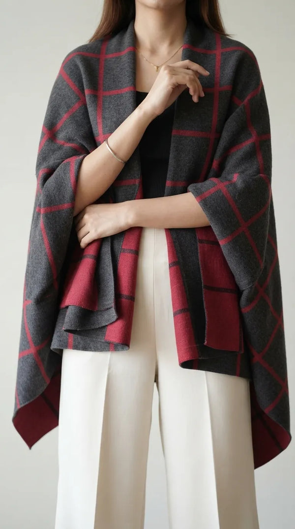 Red Winter Cape Shawl PW612613
