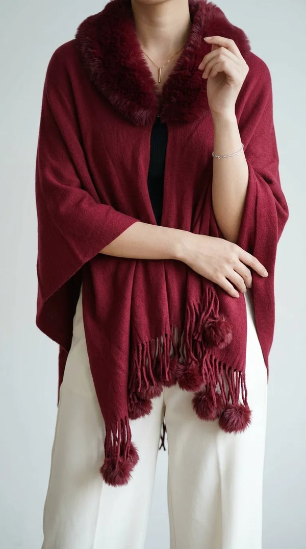 Maroon Winter Cape Shawl PW612805