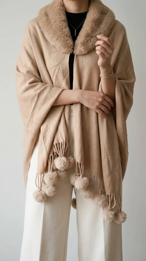 Beige Winter Cape Shawl PW612862