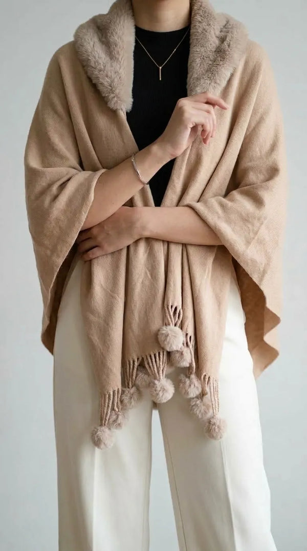Beige Winter Cape Shawl PW613062