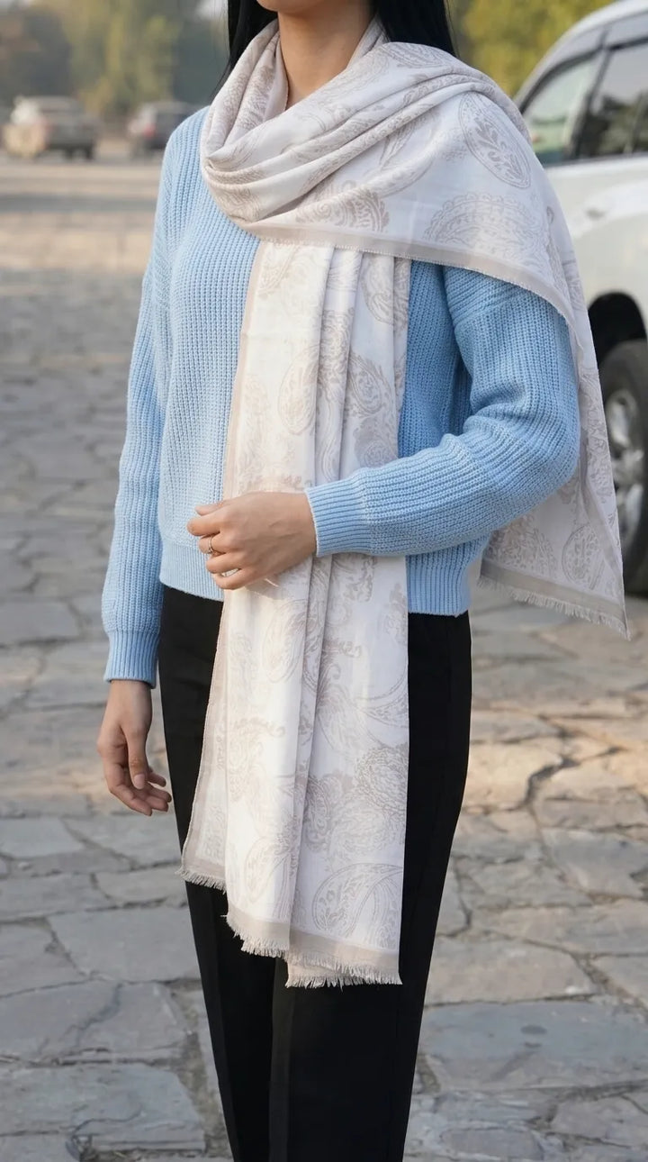 Cream Winter Acrylic Stole PW614008