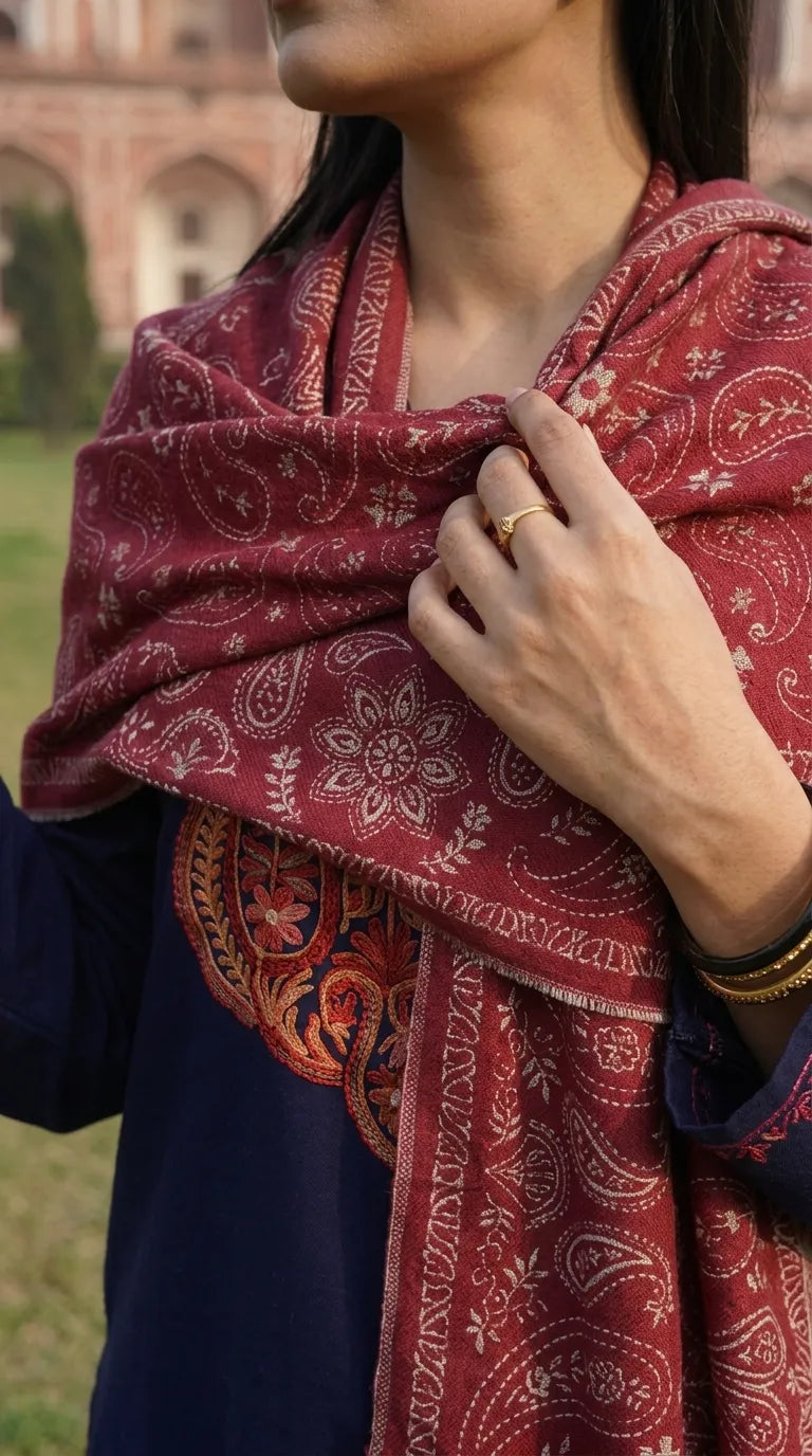 Maroon Winter Acrylic Stole PW614105