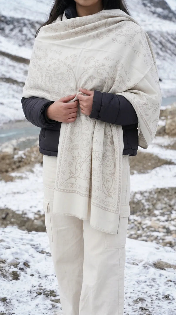 Cream Winter Acrylic Stole PW614208