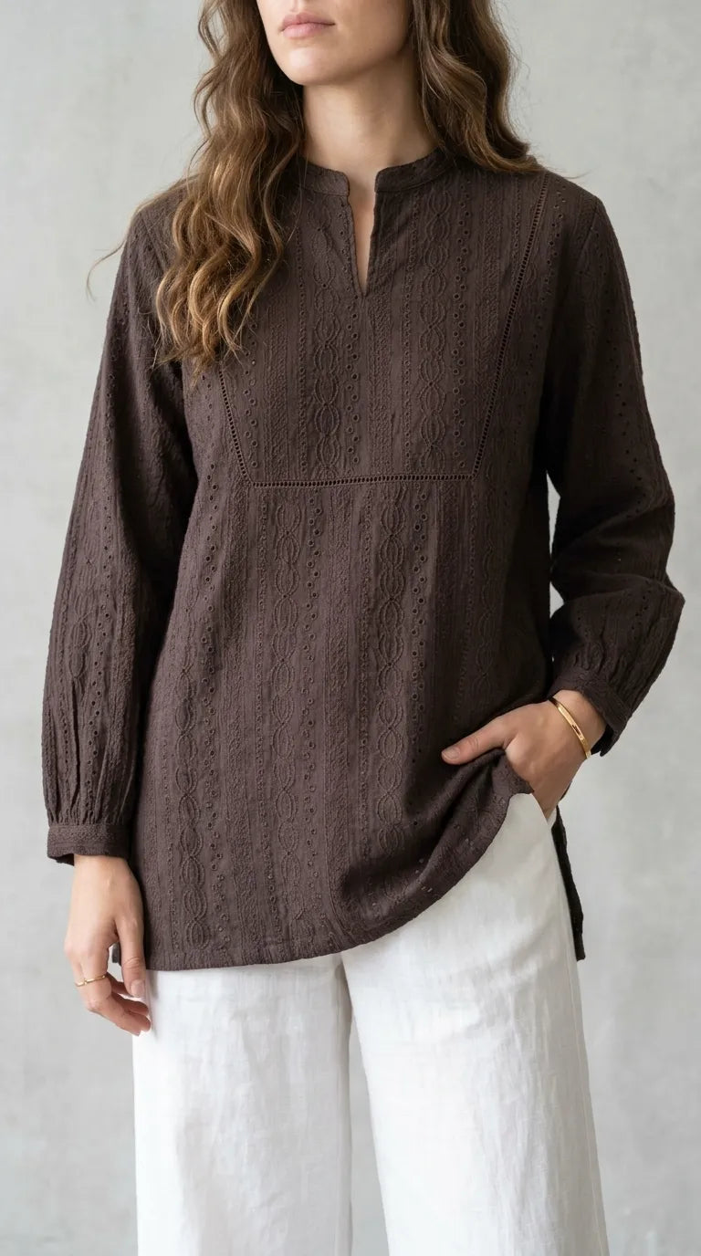 Chocolate Solid Western Top PW6250H2