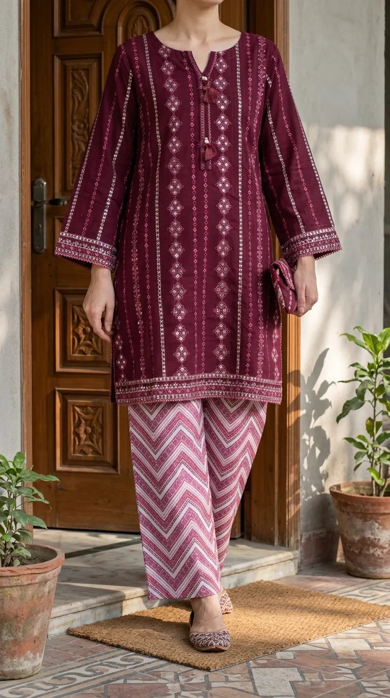 2 PC Embellished Khaddar Stitched Suit PW628405