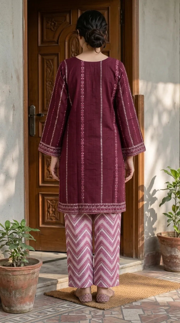2 PC Embellished Khaddar Stitched Suit PW628405