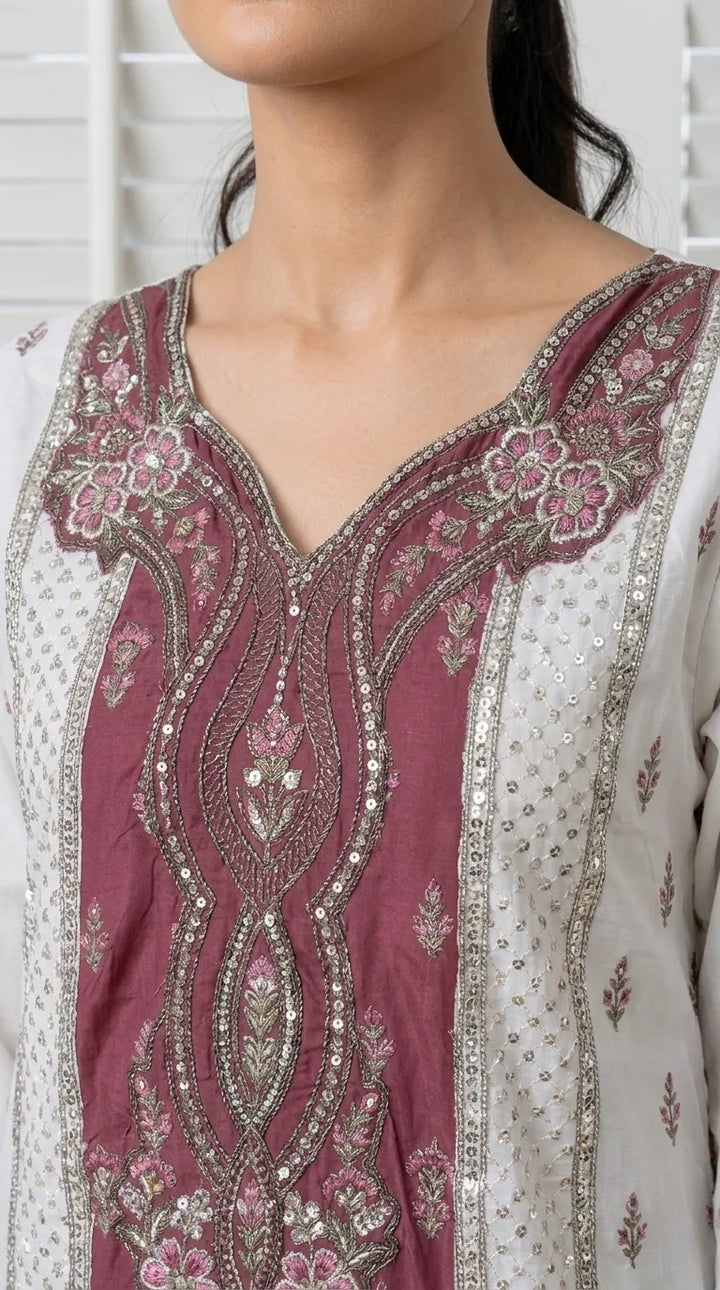 White Poly Khaddar Embroidered Kaftan PW629909