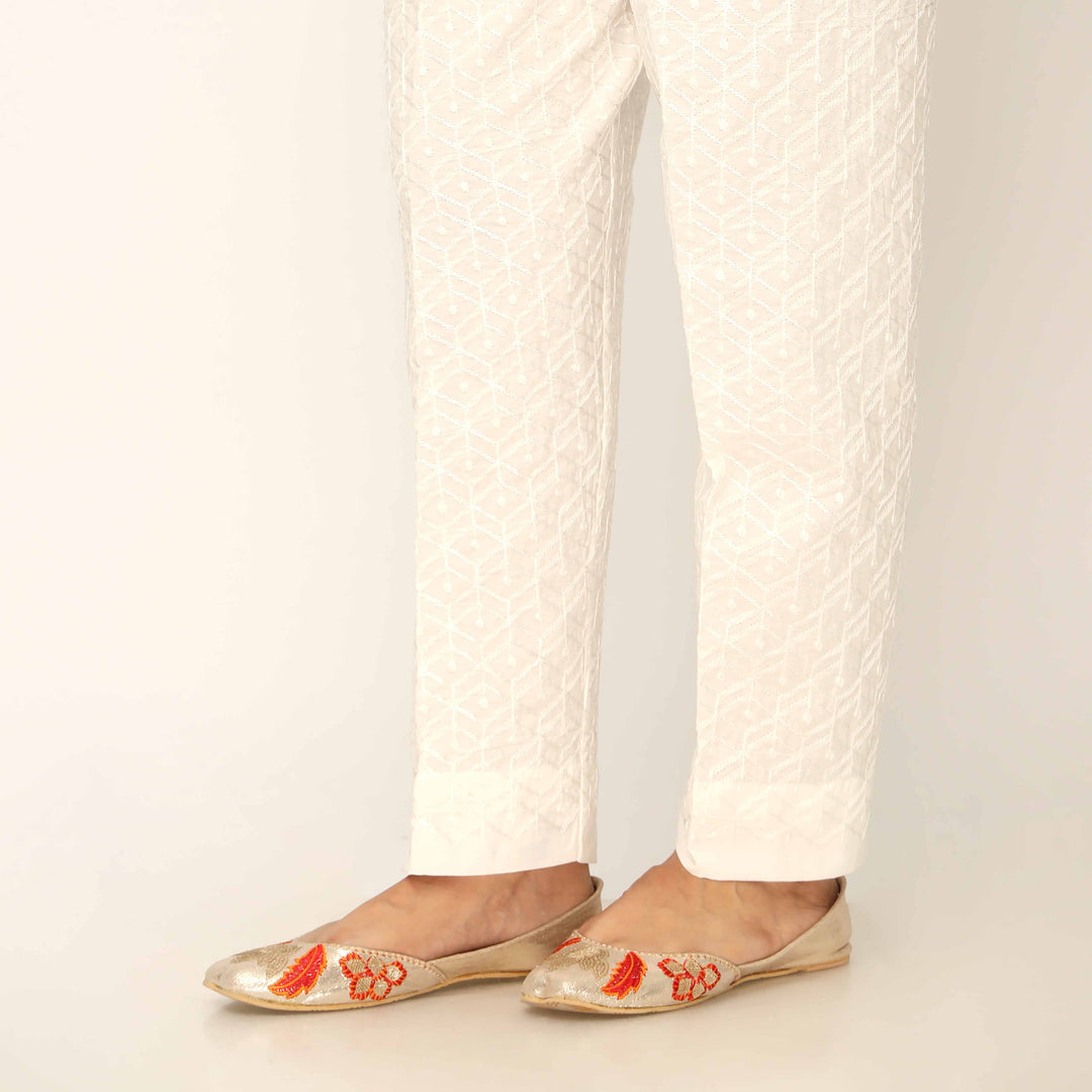 White Straight Fit Embellished Trouser PW9504