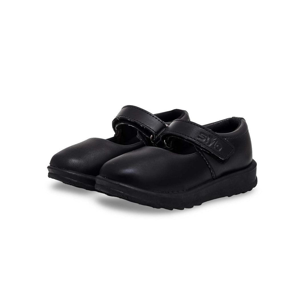 Girls Black Velcro Strap School Shoes SK0049