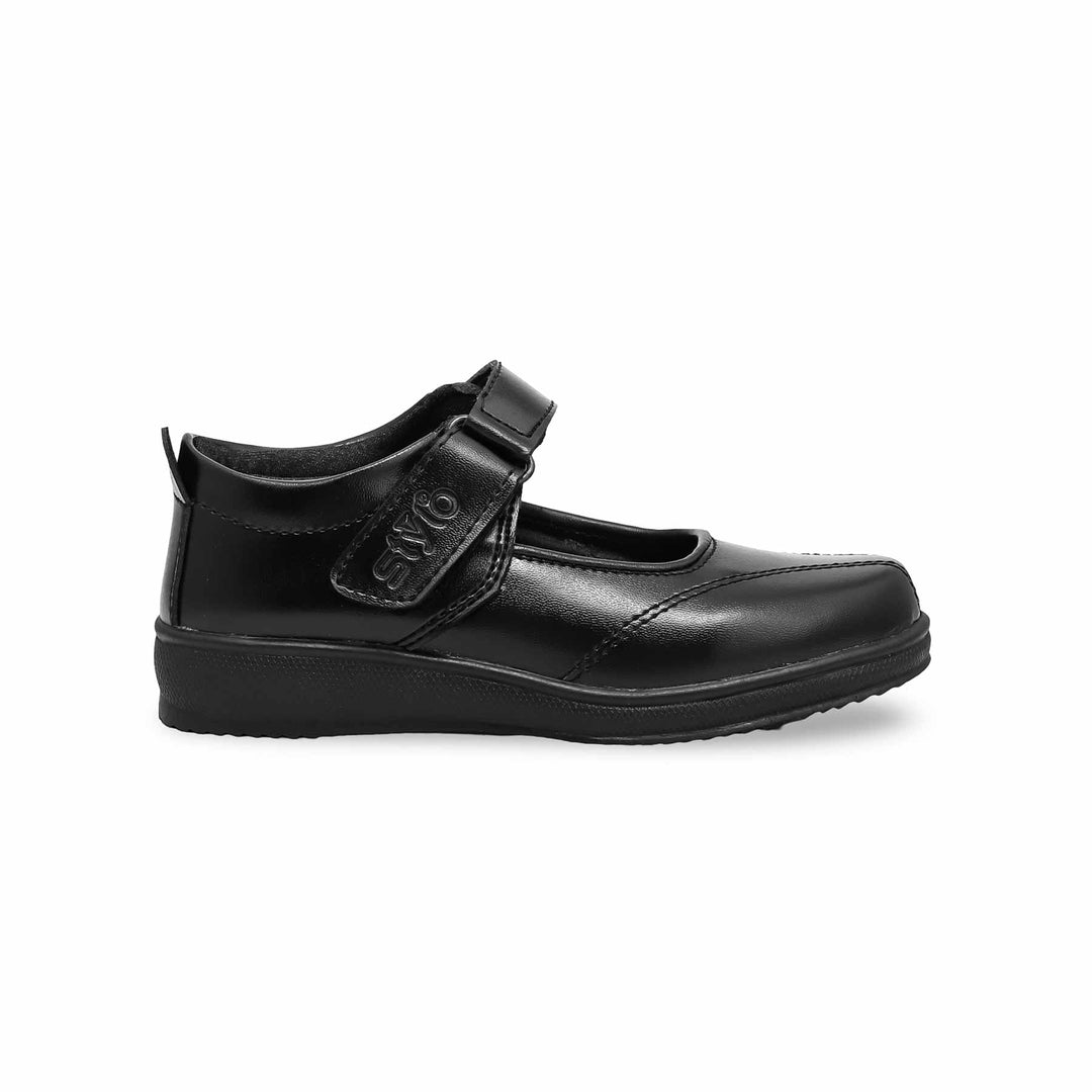 Girls Black Velcro Strap School Shoes SK0052