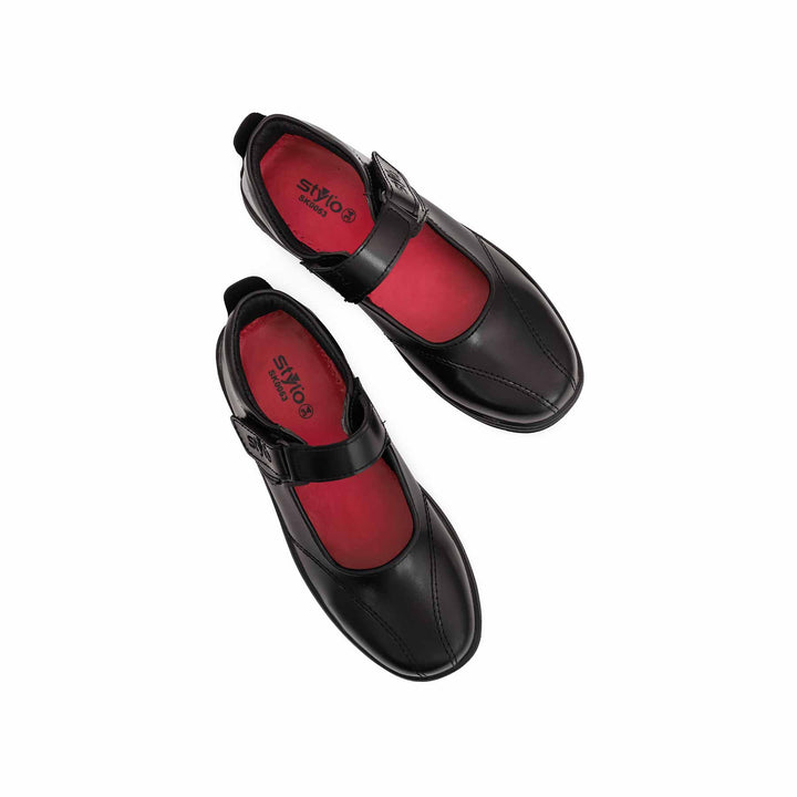 Girls Black Velcro Strap School Shoes SK0053