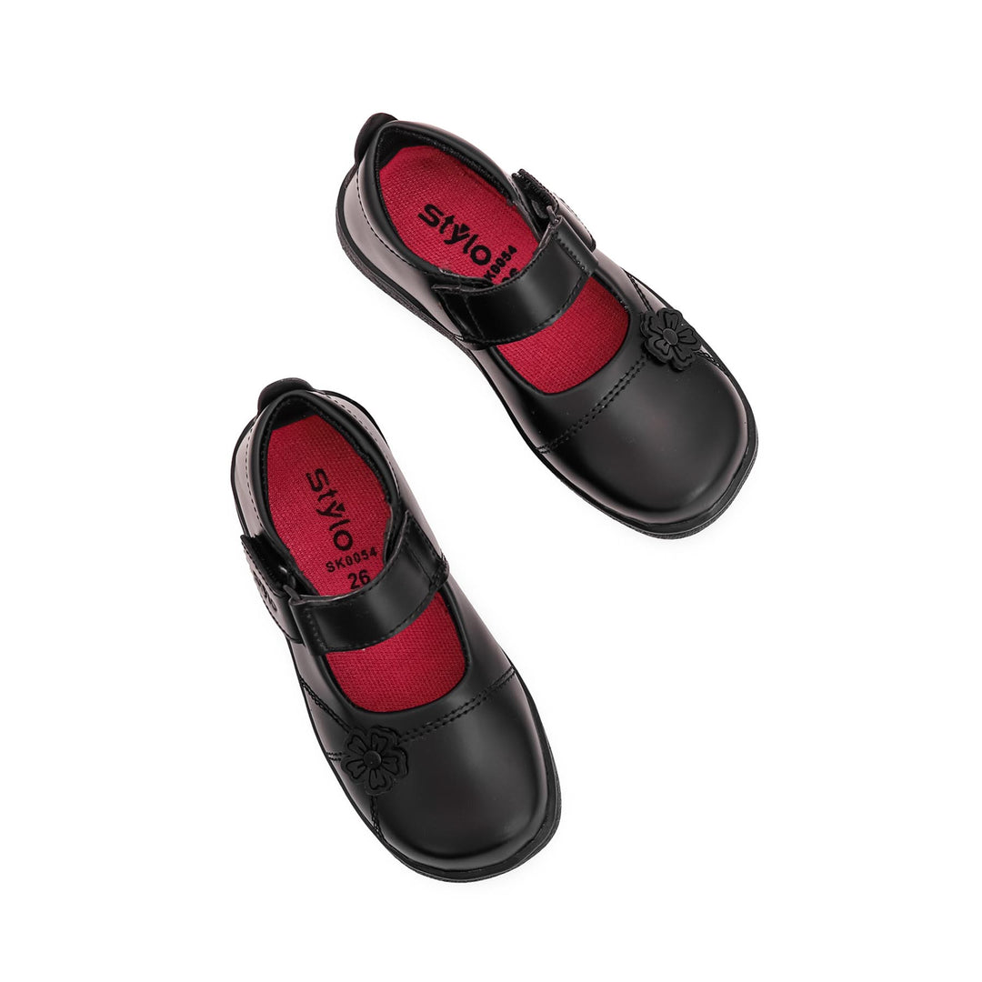 Girls Black Velcro School Shoes SK0054
