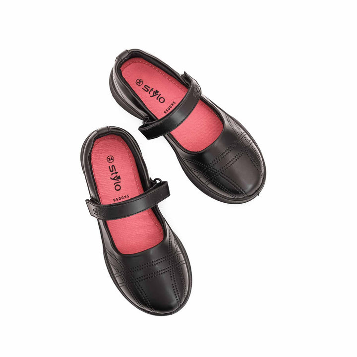 Girls Black Velcro Strap School Shoes SK0056