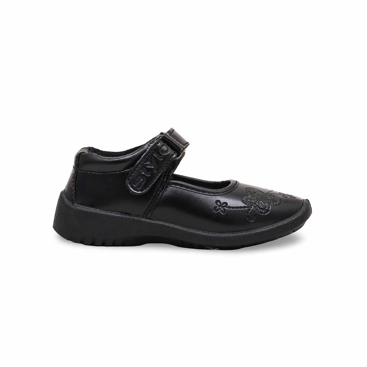 Girls Black Velcro Strap School Shoes SK0066