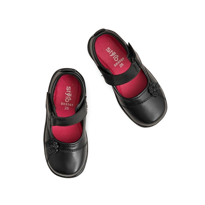 Girls Black Velcro Strap School Shoes SK0068