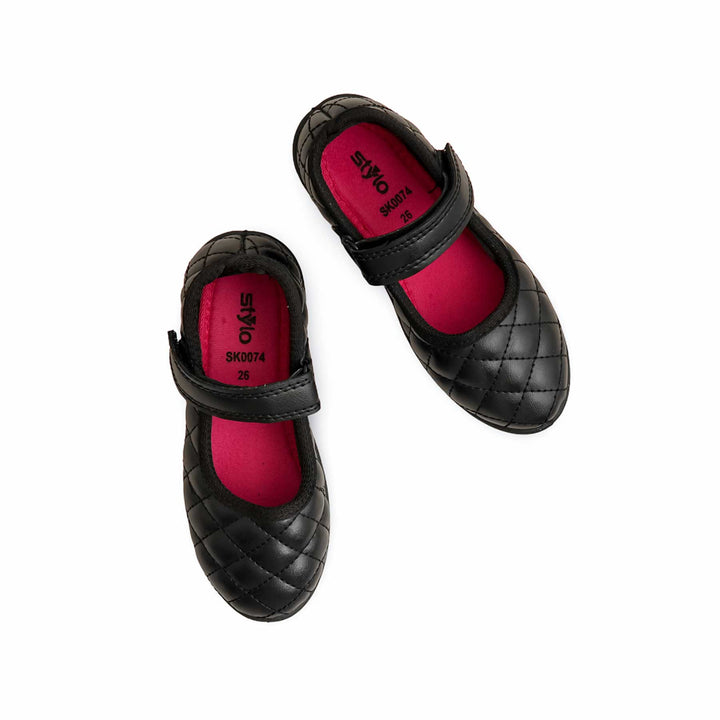 Girls Black Velcro Strap School Shoes SK0074