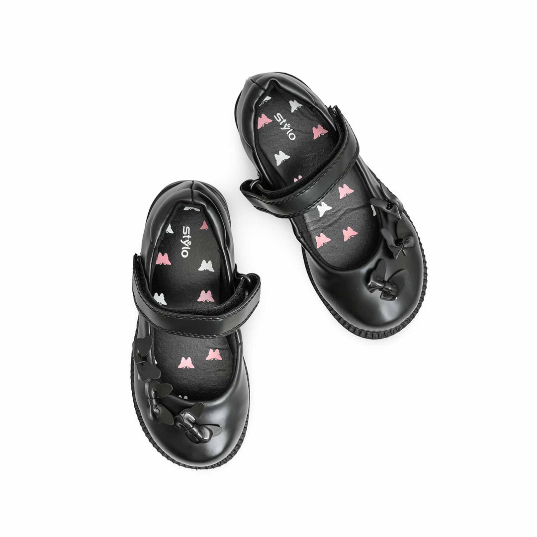 Girls Black Velcro Strap School Shoes SK0084