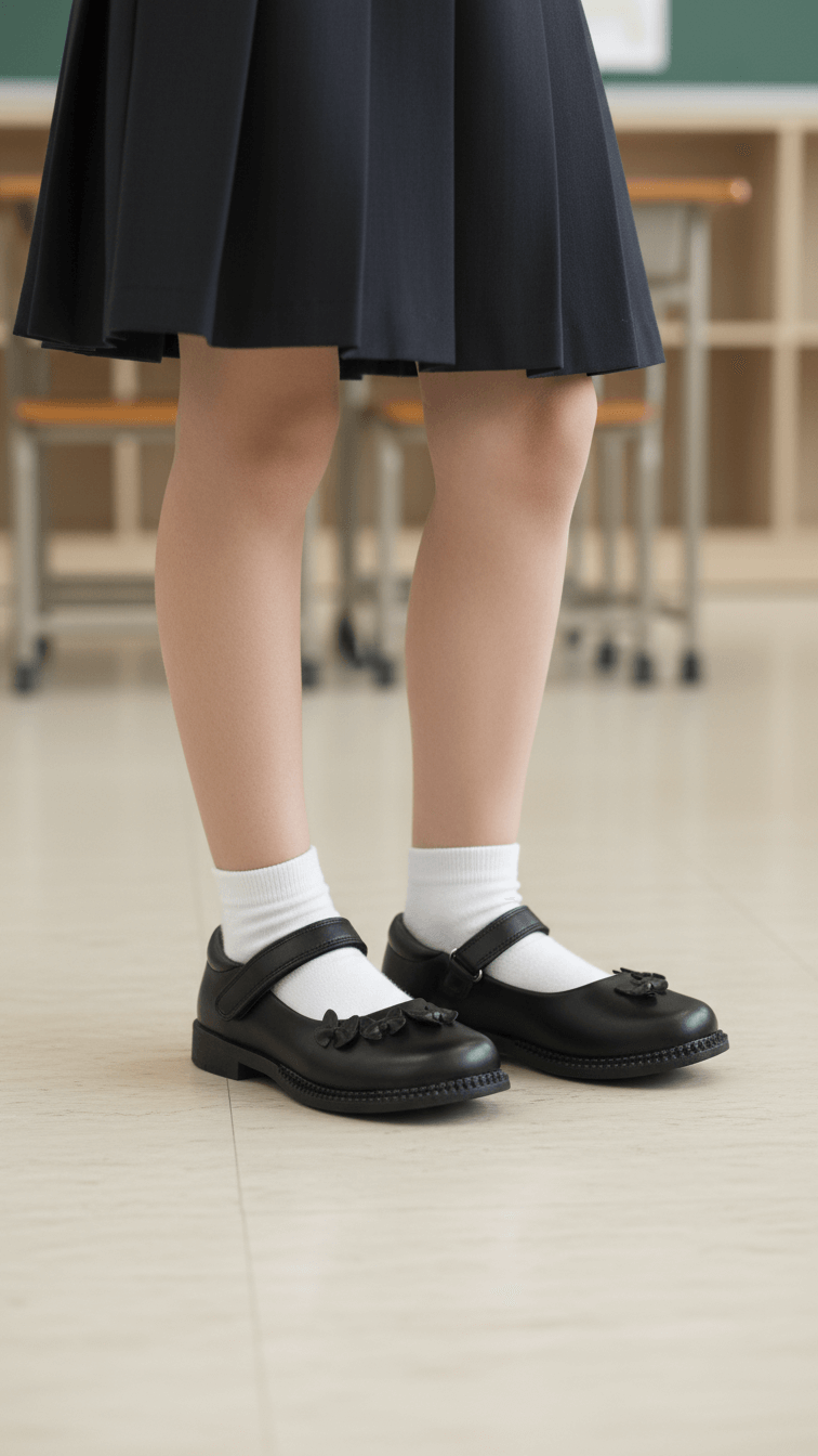 Girls Black Velcro Strap School Shoes SK0085
