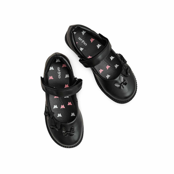 Girls Black Velcro Strap School Shoes SK0085