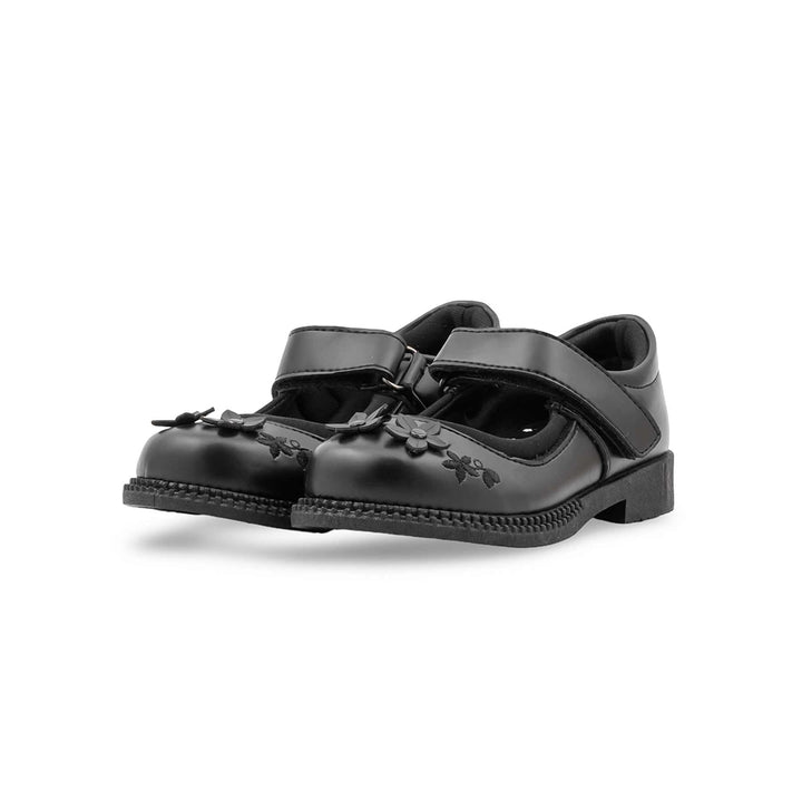 Girls Black Velcro Strap School Shoes SK0094