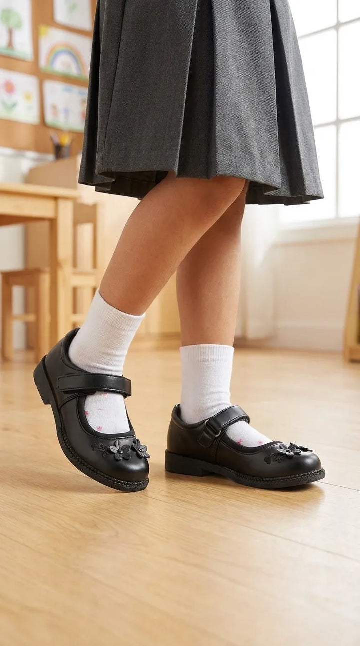 Girls Black Velcro Strap School Shoes SK0095