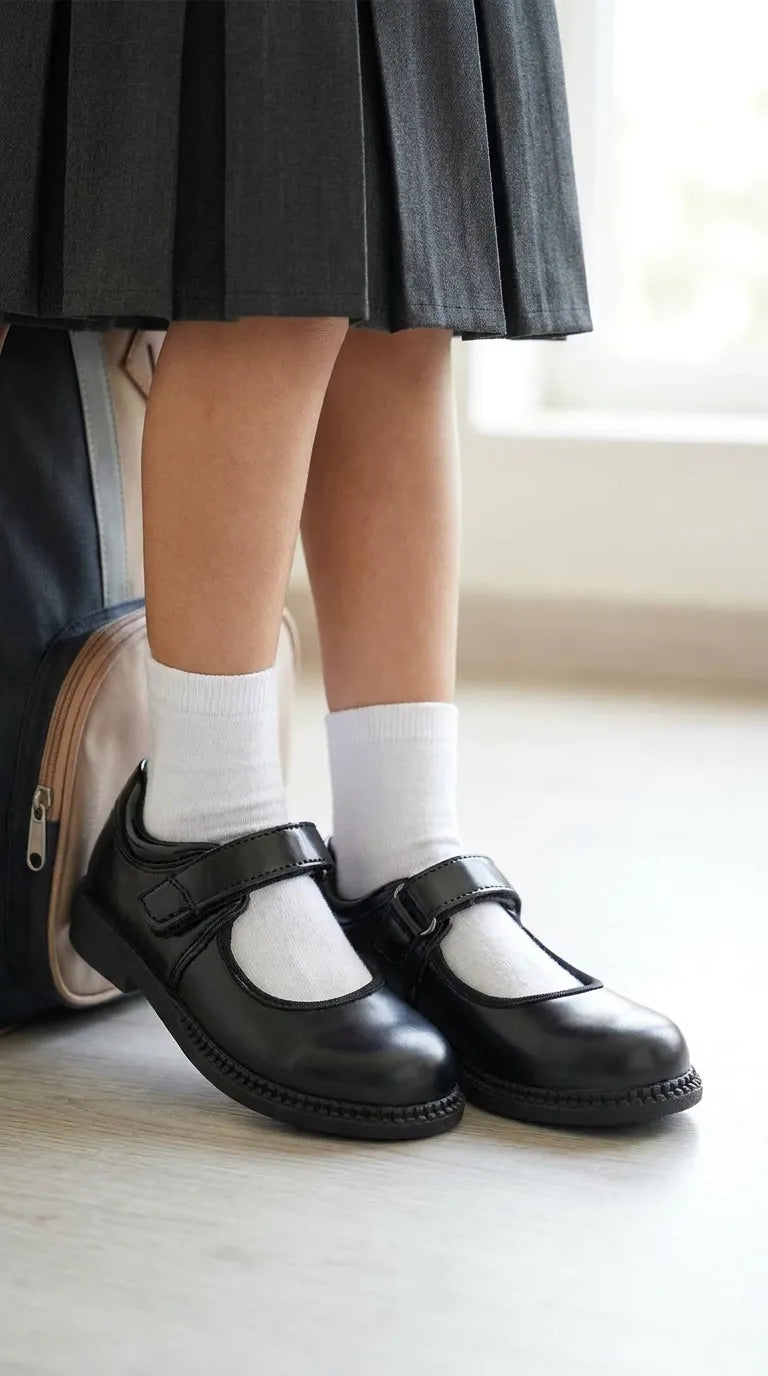 Girls Black Velcro Strap School Shoes SK0098