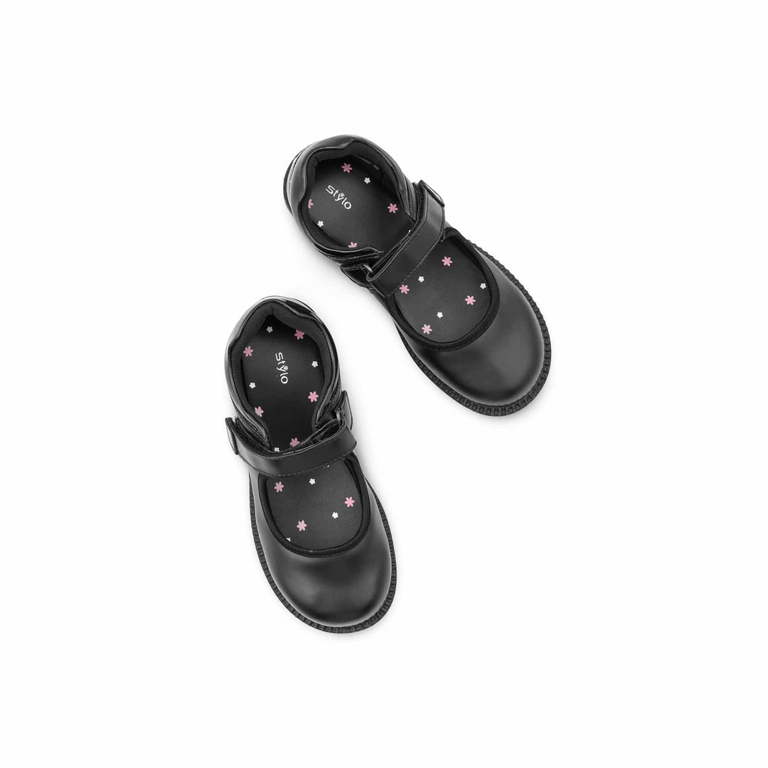 Girls Black Velcro Strap School Shoes SK0099