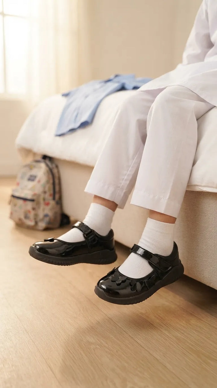 Girls Black Velcro Strap School Shoes SK0100