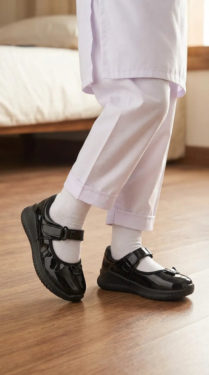 Girls Black Velcro Strap School Shoes SK0100