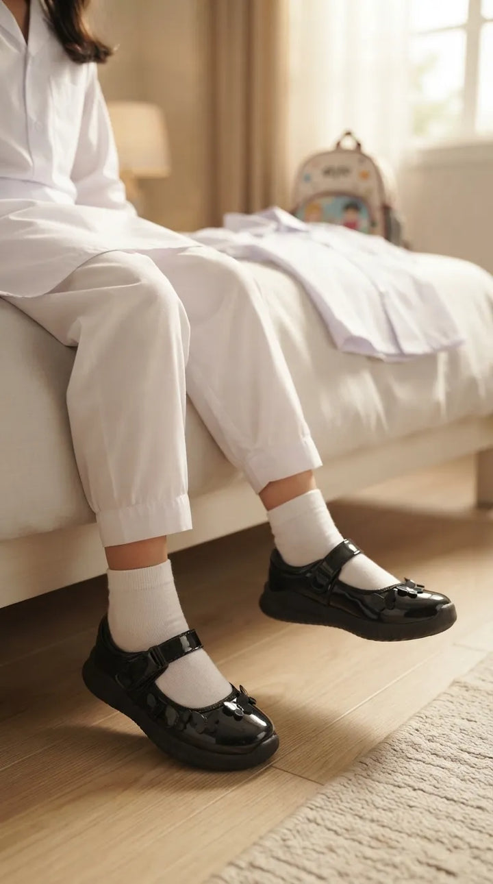 Girls Black Velcro Strap School Shoes SK0101