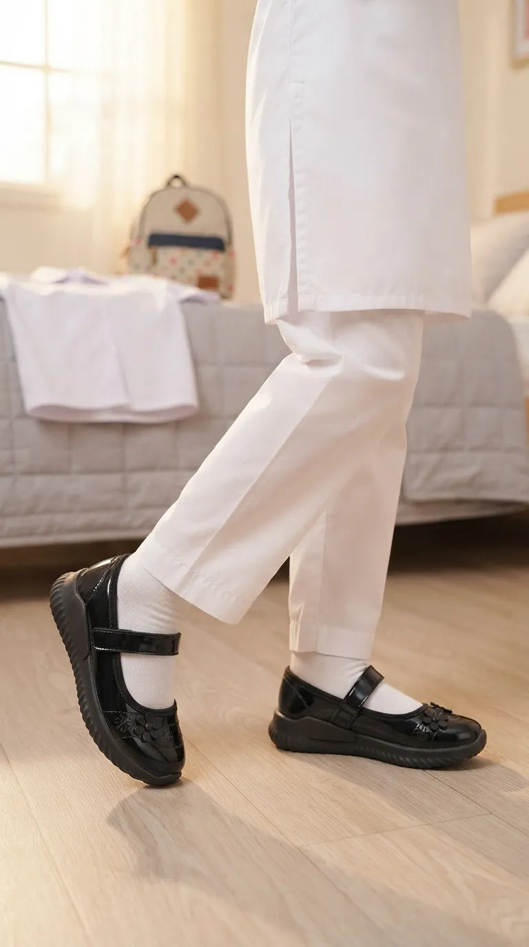 Girls Black Velcro Strap School Shoes SK0102