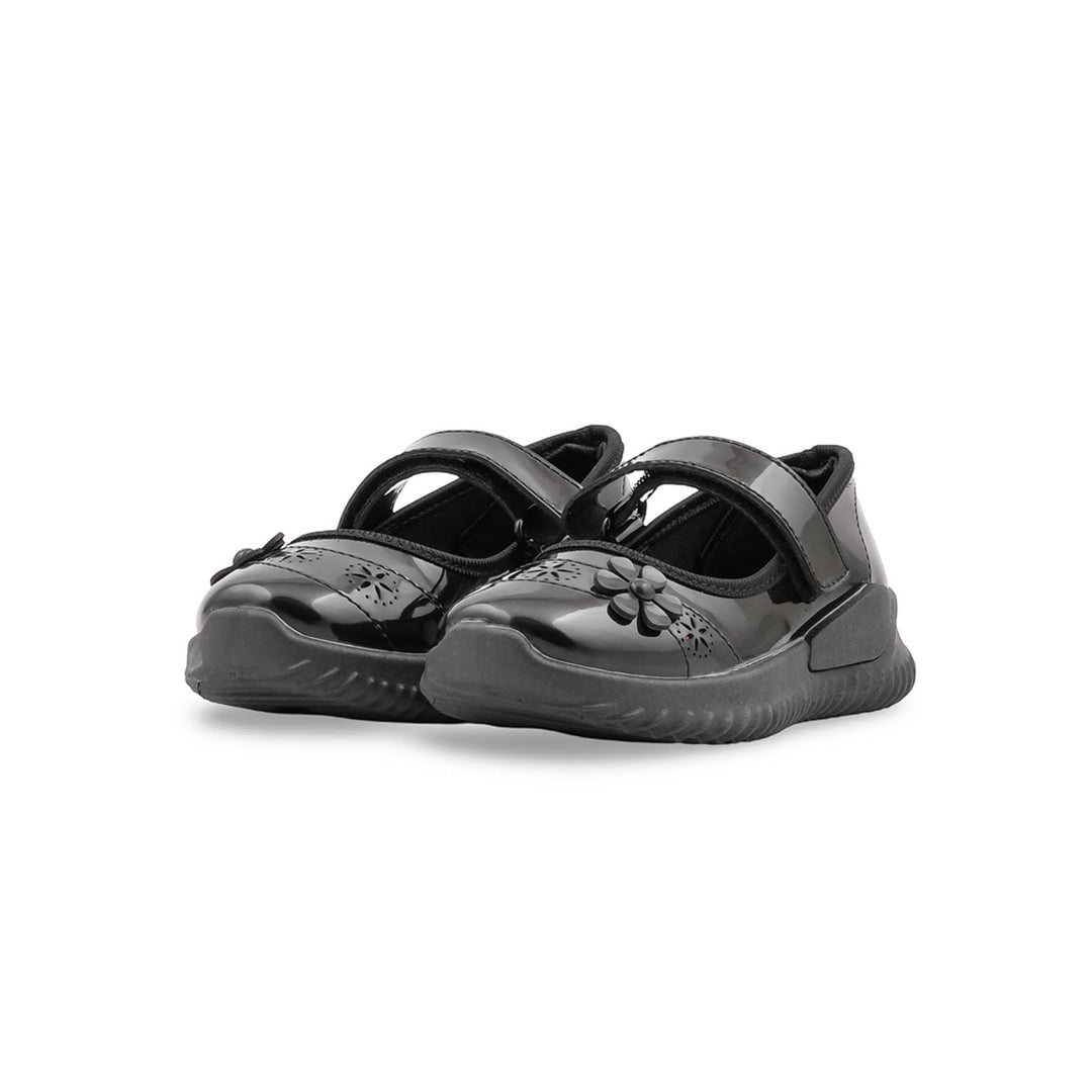 Girls Black Velcro Strap School Shoes SK0102