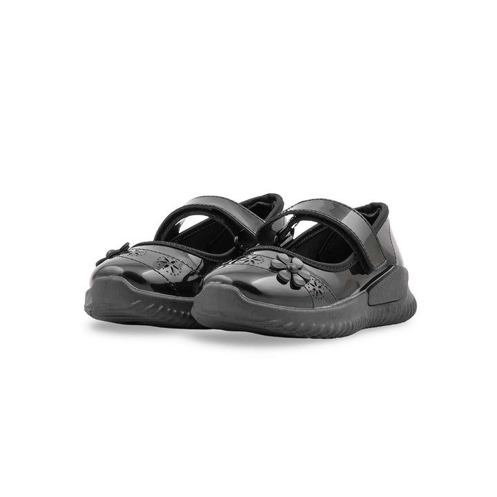 Girls Black Velcro Strap School Shoes SK0102