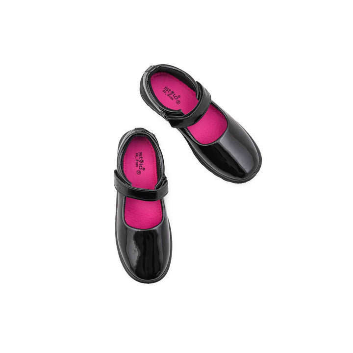 Girls Black Velcro Strap School Shoes SK0105