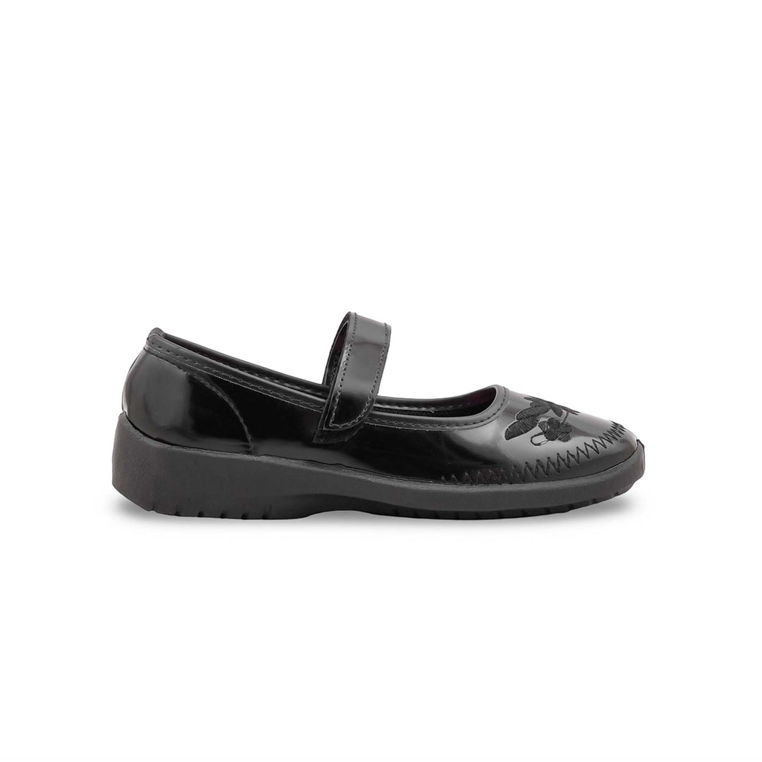 Girls Black Velcro Strap School Shoes SK0106