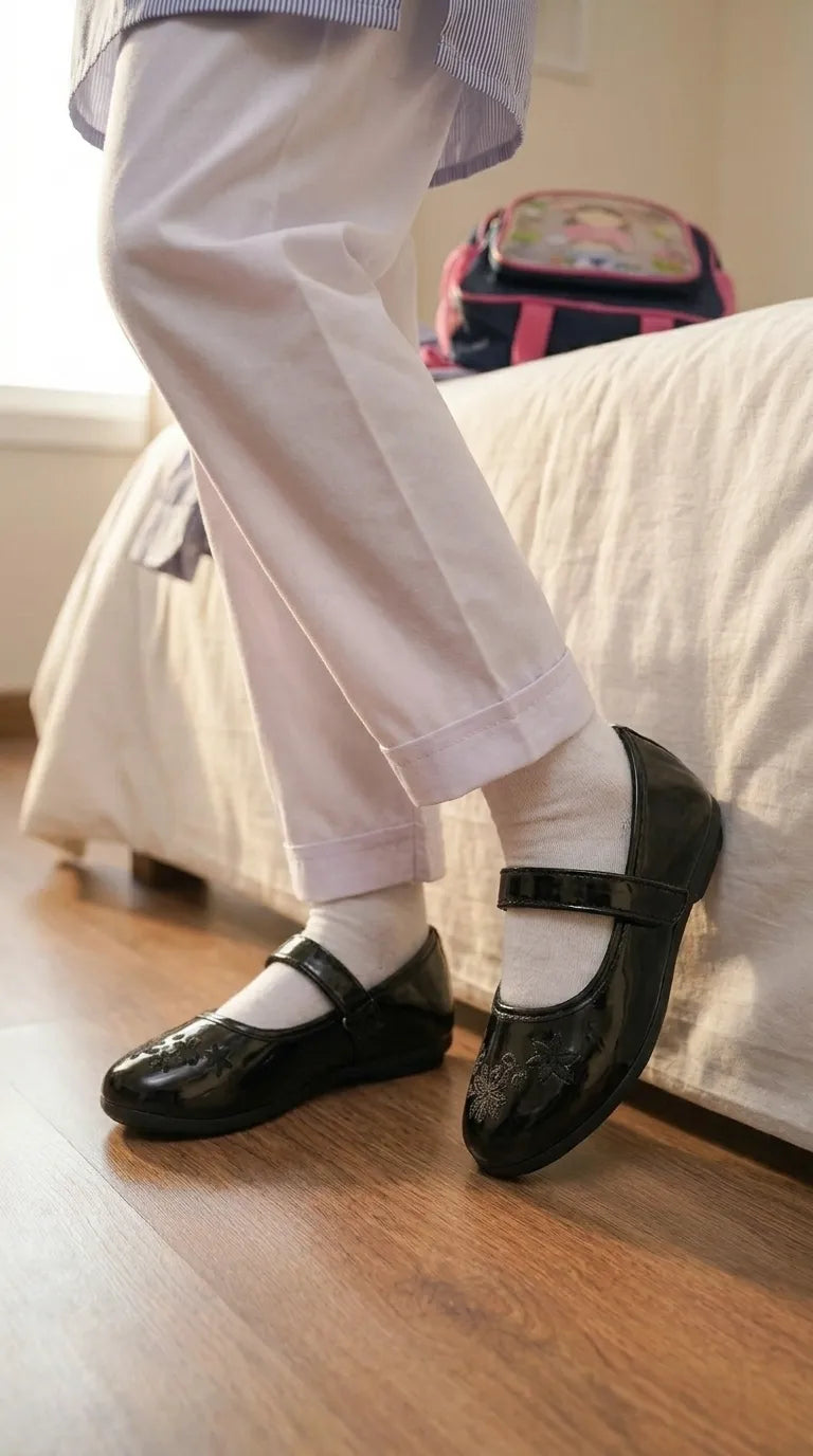 Girls Black Velcro Strap School Shoes SK0107