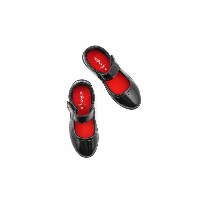 Girls Black Velcro Strap School Shoes SK0114