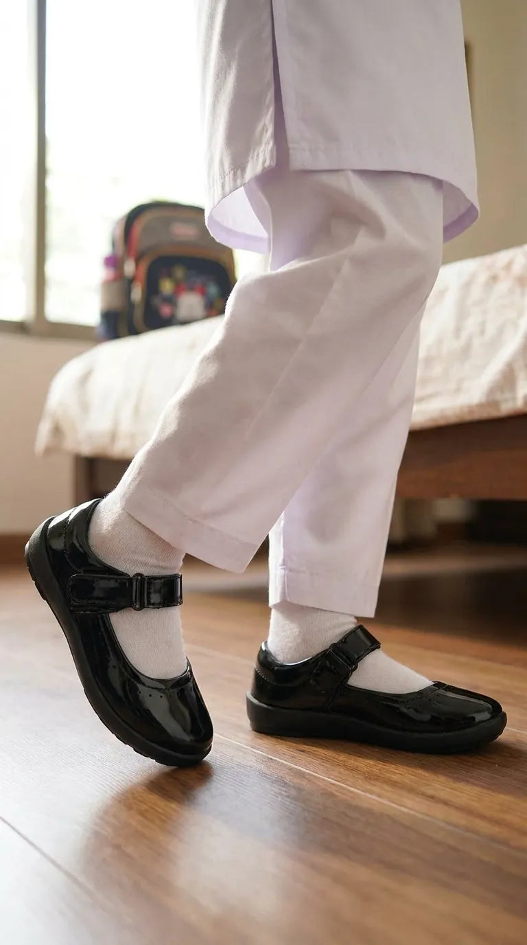Girls Black Velcro Strap School Shoes SK0114